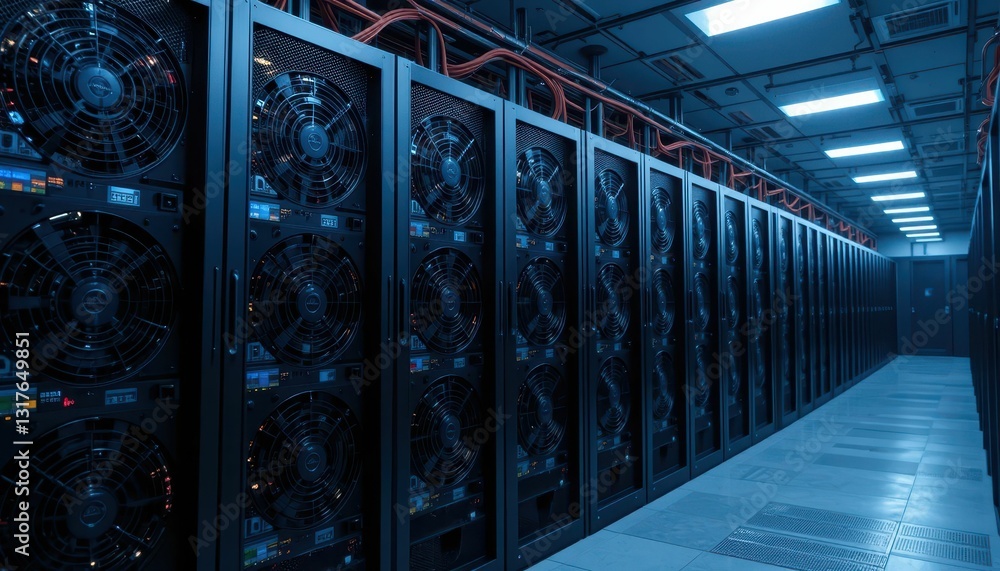 Poster advanced data center environment with multiple server fans in view