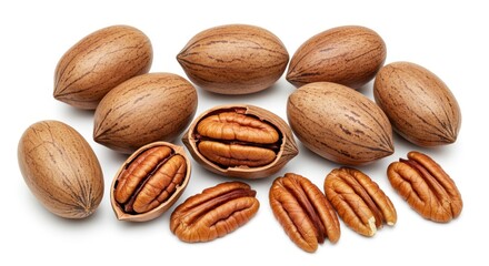 Isolated Pecans on White Background