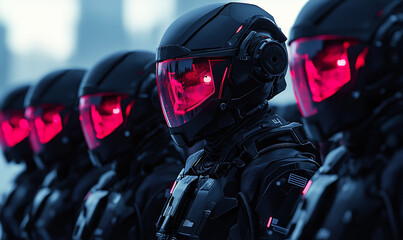 soldats futuristes avec un casque lumineux - IA Generative