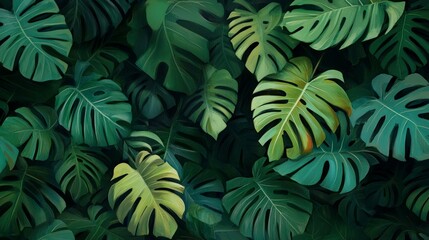 Lush Green Tropical Leaves Background for Nature and Botany Design
