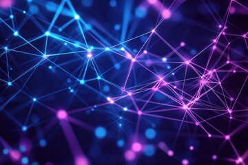 Fototapeta premium Glowing network of blue and pink connected dots and lines on a dark background