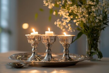Silver Candlesticks with Warm Light