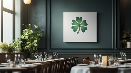 Minimalist St. Patrick's Day Canvas Display in a Chic Restaurant with Festive Table Settings