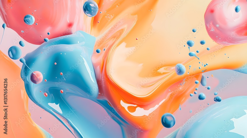 Poster abstract and colorful paint splashes, swirling and blending together, creating a dynamic and artisti