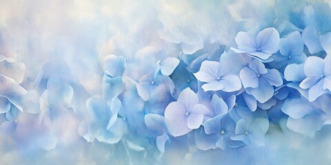 Dreamy Soft Focus Blue Hydrangeas with Pastel Periwinkle Background, Nostalgic and Artistic Watercolor Aesthetic