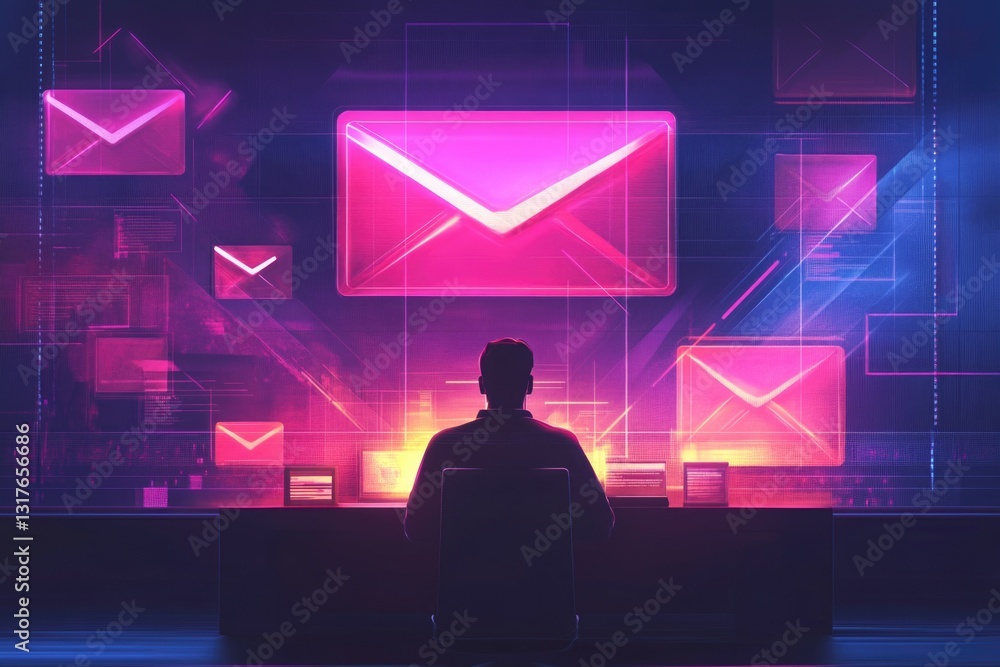 Aufkleber man reading electronic mail ,email marketing and newsletter concept,digital communication with email