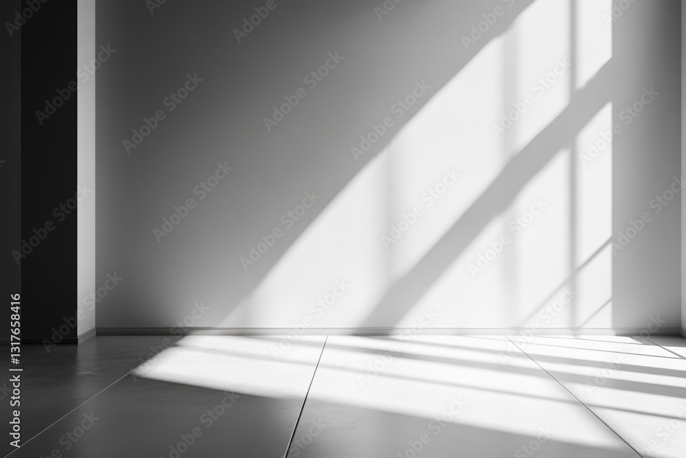 Poster minimal empty black and white 3d room background with natural shadows. sunny effect reflections. hom