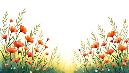 Flower arrangement of bright wild flowers in a meadow on a sunny summer afternoon