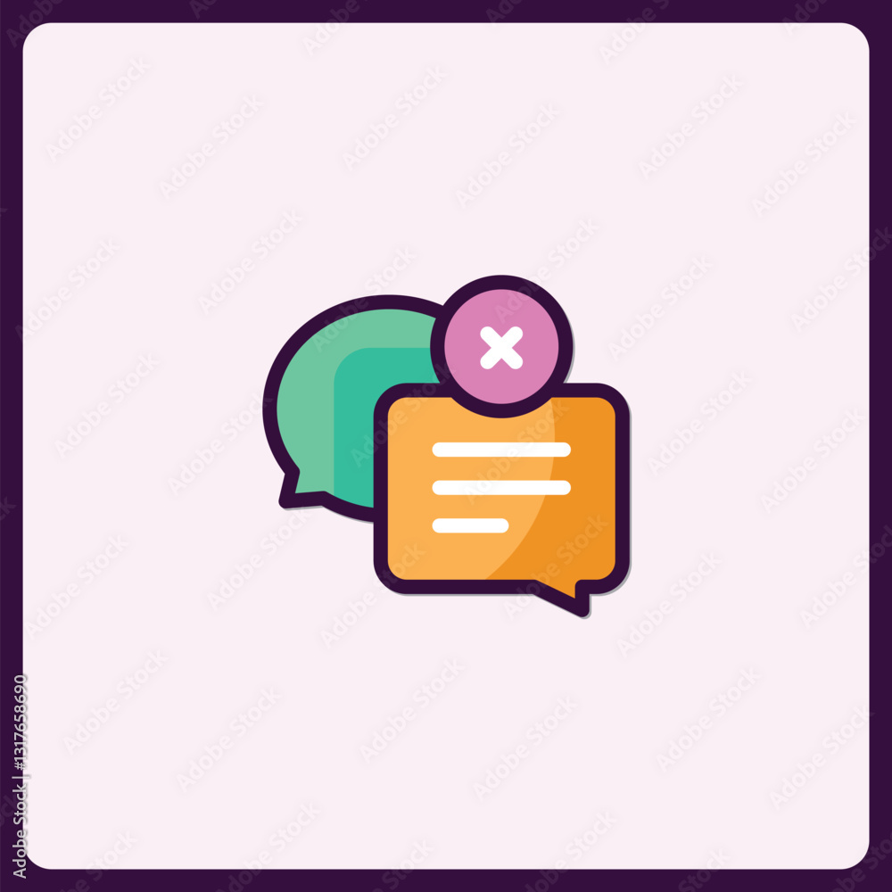Poster colorful messaging icon with cancel notification for ui design elements