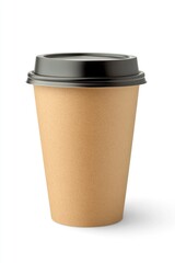 Minimalist Blank Kraft Coffee Cup. paper cup, Takeaway paper coffee cup isolated on white background, Blank take away kraft coffee cup