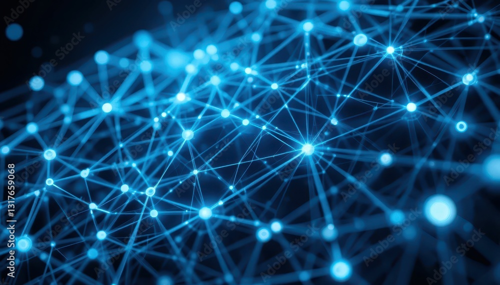 Poster blue abstract network connection with light effects on dark background