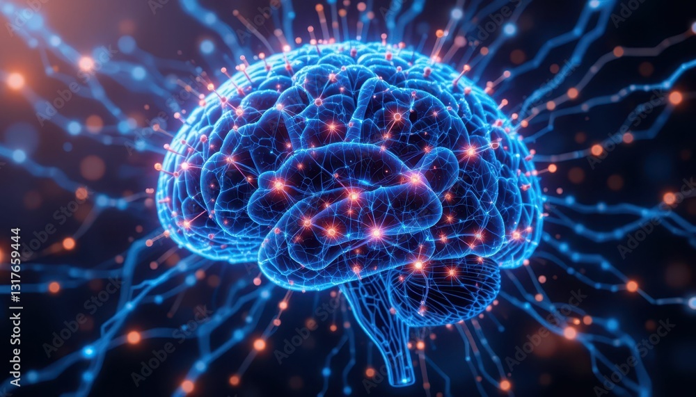 Aufkleber futuristic digital brain with synaptic connections and neural activity