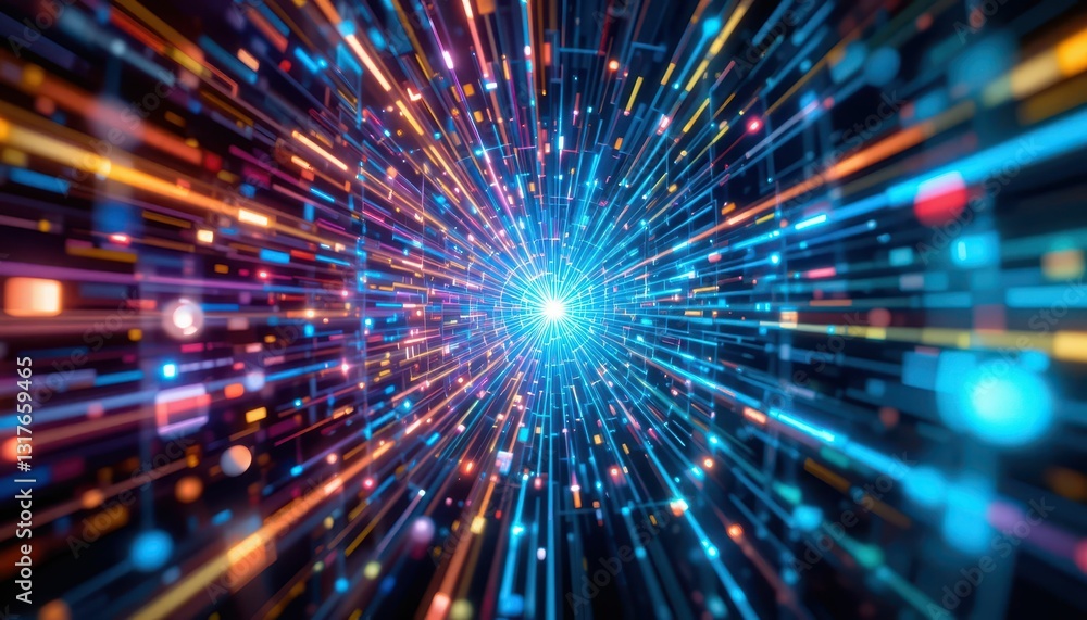 Poster dynamic burst of colorful light particles in a cosmic explosion
