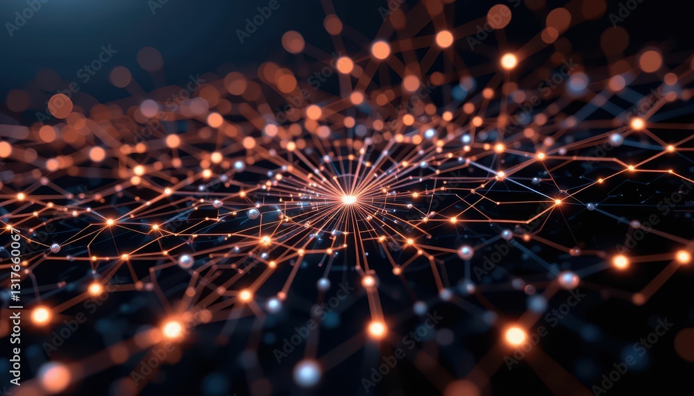 Poster abstract digital network with bright nodes and connecting lines