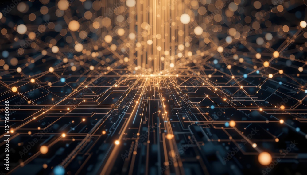 Poster abstract digital background with glowing lines and particles
