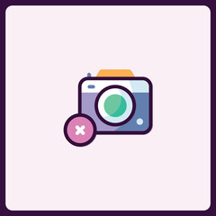 Flat illustration of camera icon with a cancel symbol for photo removal