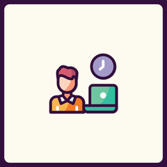 Person Working at a Laptop with a Clock Indicating Time Management Icon