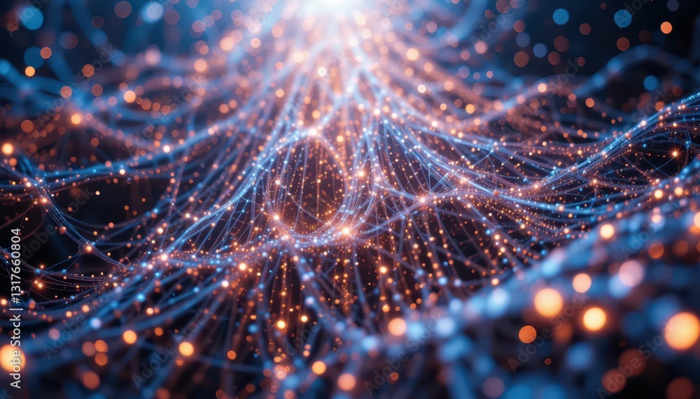 Poster abstract colorful network of light particles in 3d environment