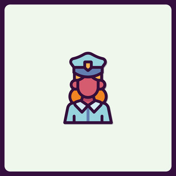 recommend clip art: Stylized Icon of Female Police Officer with Blue Uniform and Cap