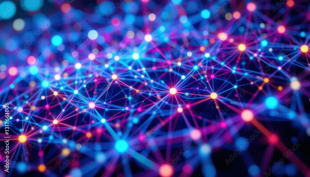 Poster colorful abstract network of illuminated nodes and connections
