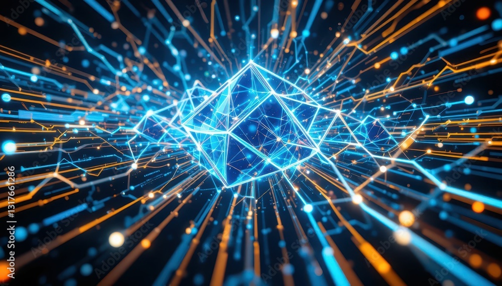 Poster dynamic abstract technology background with glowing blue lines