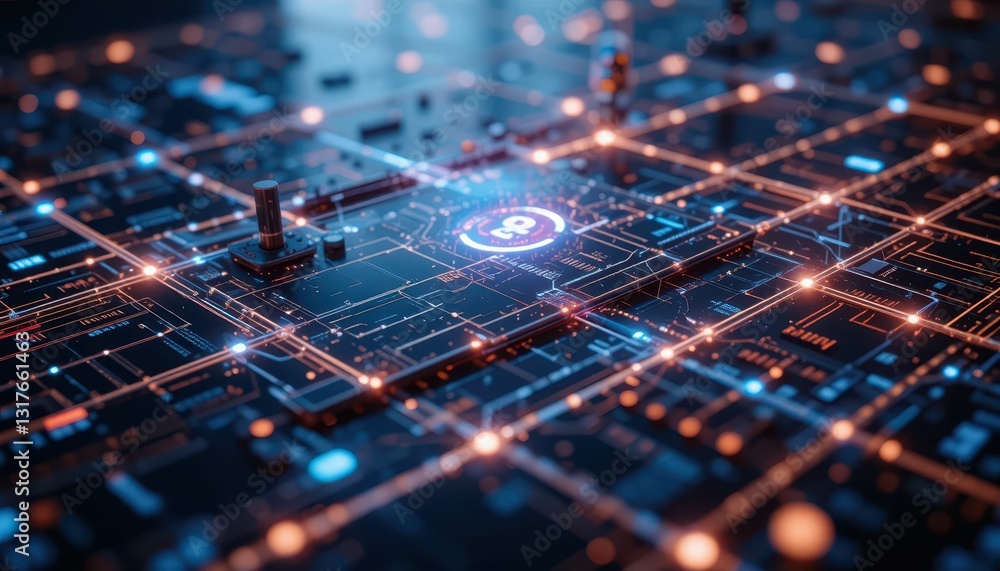 Poster digital network grid with laser effects and futuristic elements