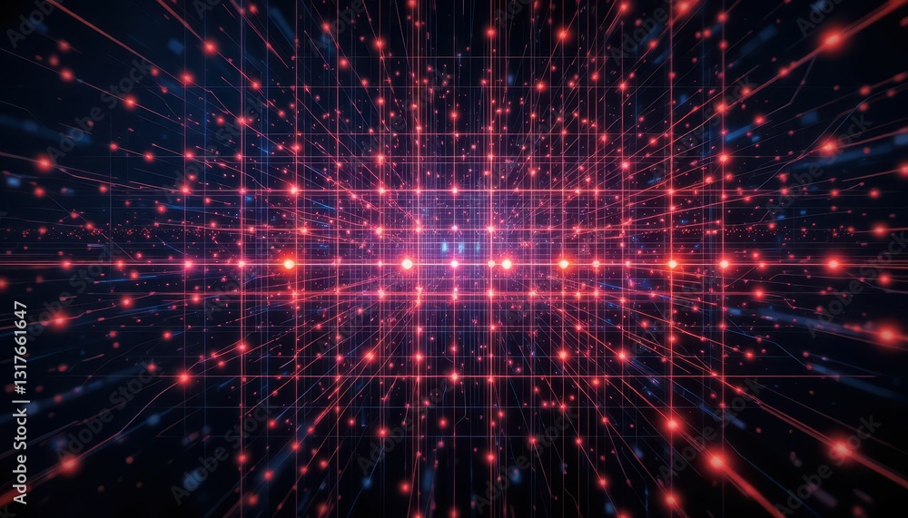 Poster digital grid with colorful dots and lines in futuristic space