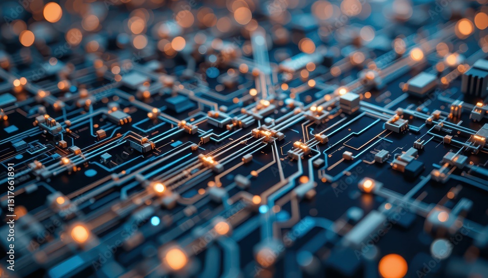 Poster abstract digital circuit board with glowing lights and complexity