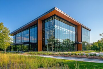 Modern office building glass windows