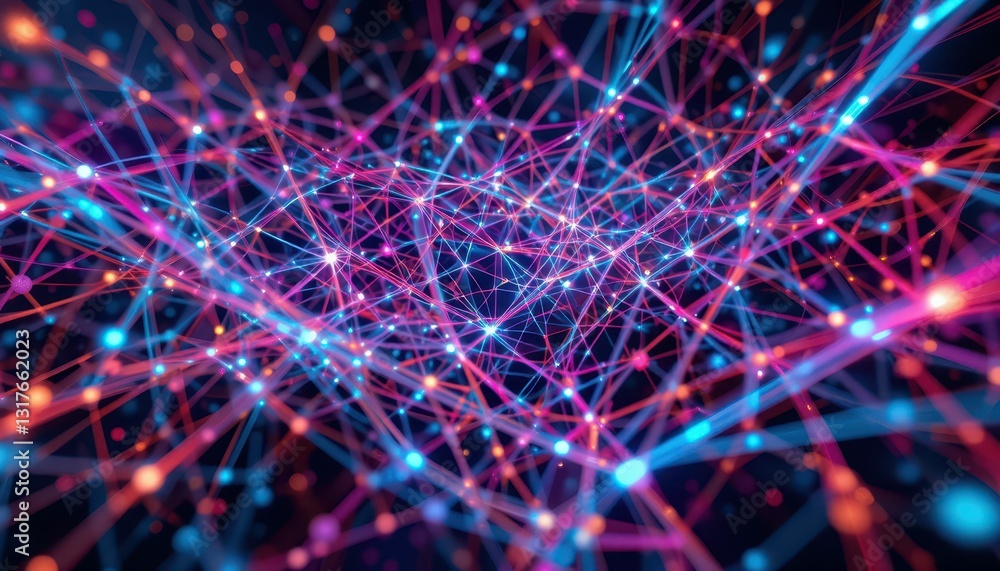 Poster colorful network connections visualizing technology and data flow