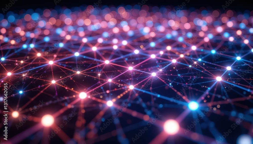 Poster abstract digital network with colorful nodes and connections