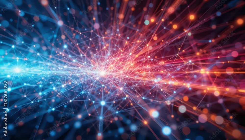 Poster abstract network visualization with bright connecting lines and dots