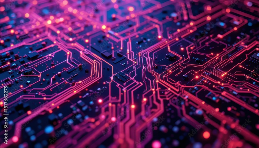 Poster abstract circuit board design with colorful led lights and patterns