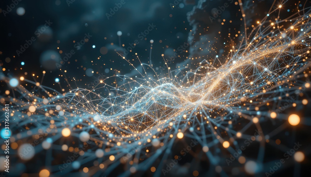 Aufkleber abstract digital network flow with glowing particles and lights