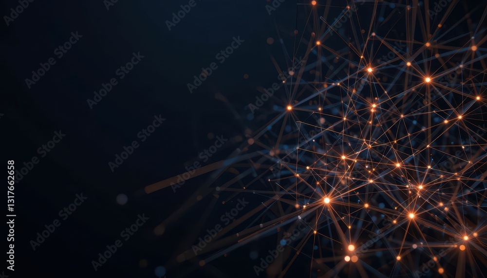 Poster abstract connection network with glowing points and dark background