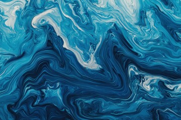 Obraz premium Blue, white paint swirls, creating a marbled abstract texture