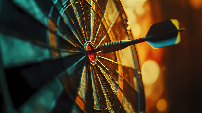 Precision and focus captured with a dart targeting a radiant bullseye, abstract bokeh background enhancing the theme. Radiant Shadows. Illustration