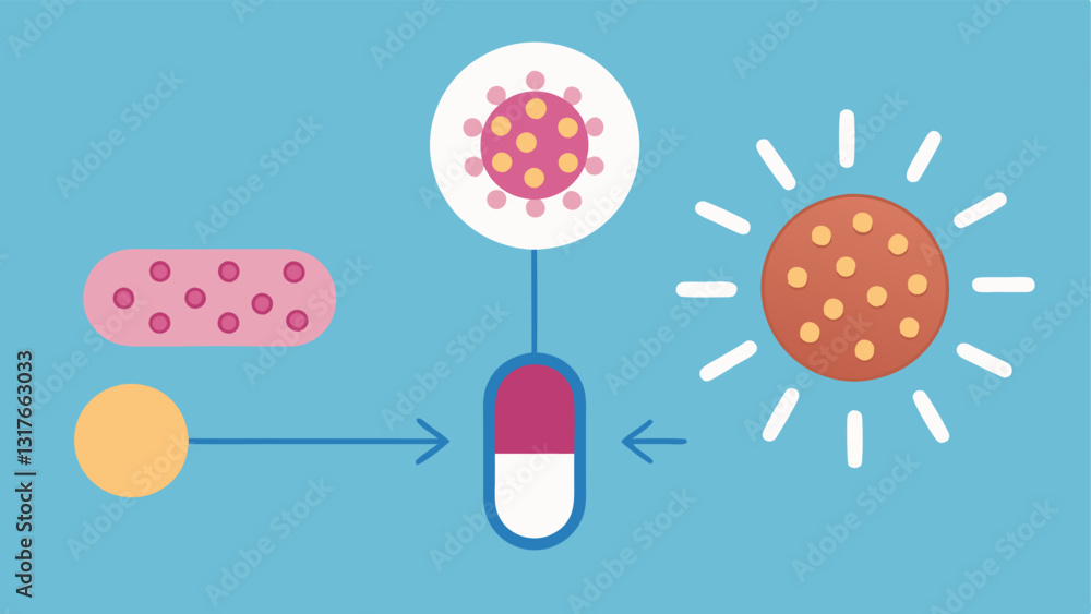 Poster skin cell interaction a visual showing capsules in proximity to skin cells with arrows indicating th