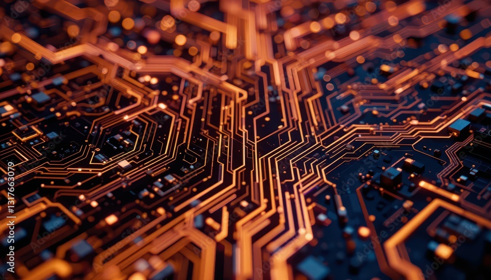 Poster abstract view of glowing circuit board with intricate patterns