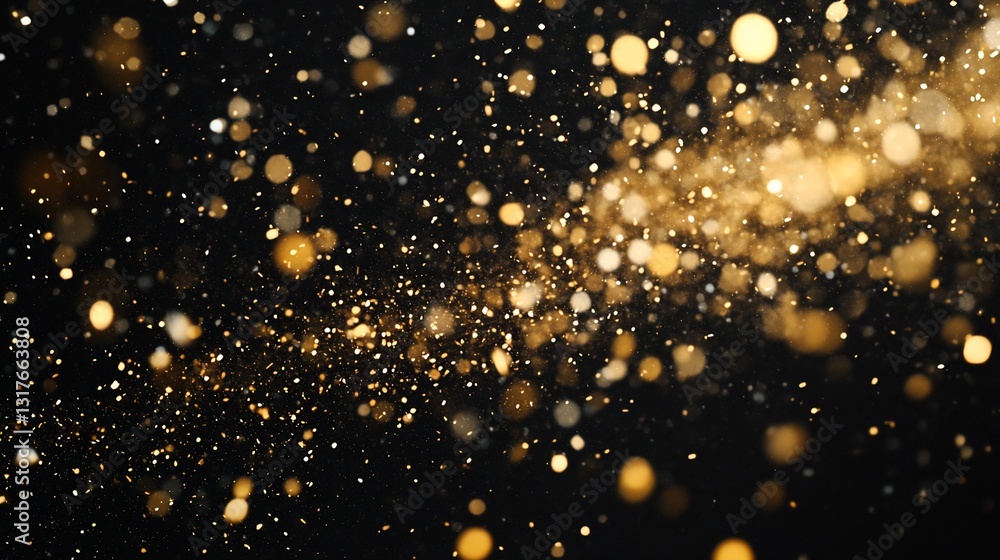 Poster golden dust particles floating in dark background abstract sparkling glittering texture