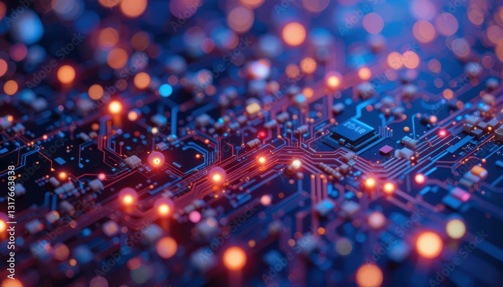 Poster abstract technology background with circuit board and light glow