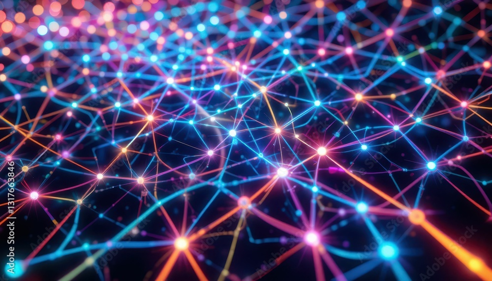Poster vibrant abstract network with colorful glow in digital space