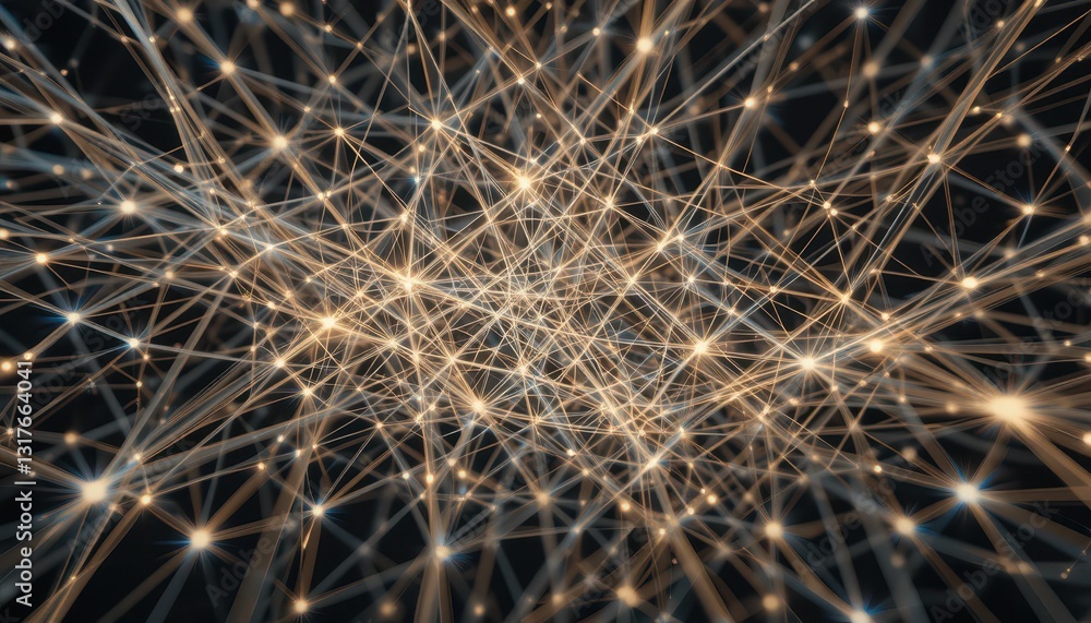 Poster abstract network of bright lights and lines in a dark background