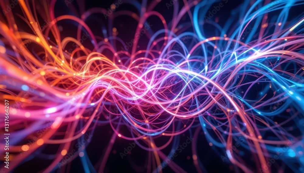 Poster vibrant colorful waves of light creating dynamic energy patterns