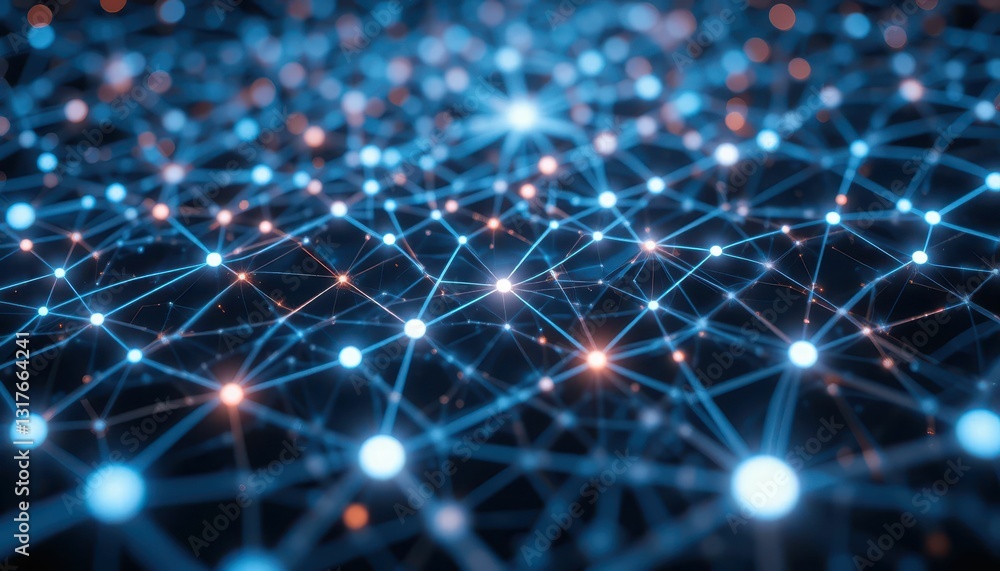 Poster abstract network connections with dots and lines in blue and orange