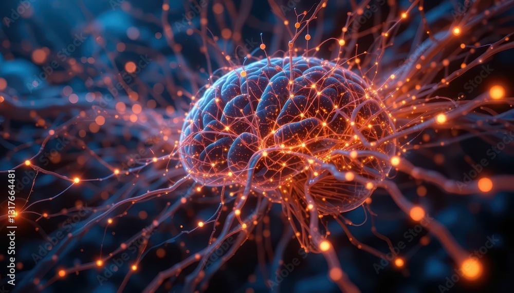 Poster neural connections and synapses in a digital brain visualization