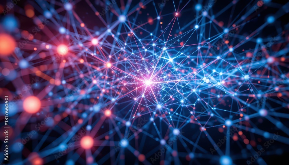 Poster abstract digital network with colorful nodes and connections