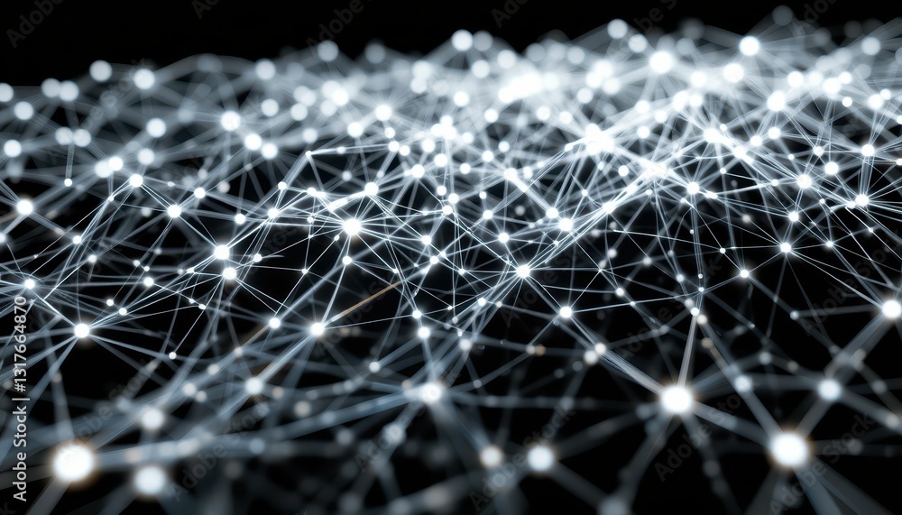 Poster abstract network structure with bright lights on dark background