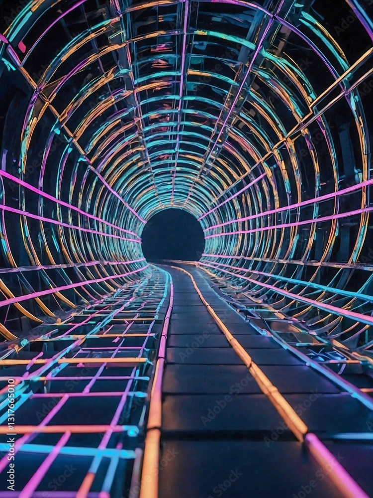 Poster abstract 3d tunnel in a wireframe design.