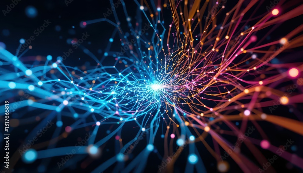 Poster colorful abstract network design with bright connecting lines